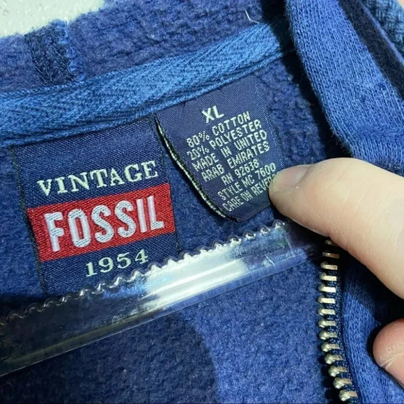 Vintage Fossil 1954 XL distressed blue full zip hoodie Sweatjacket - Picture 4 of 4
